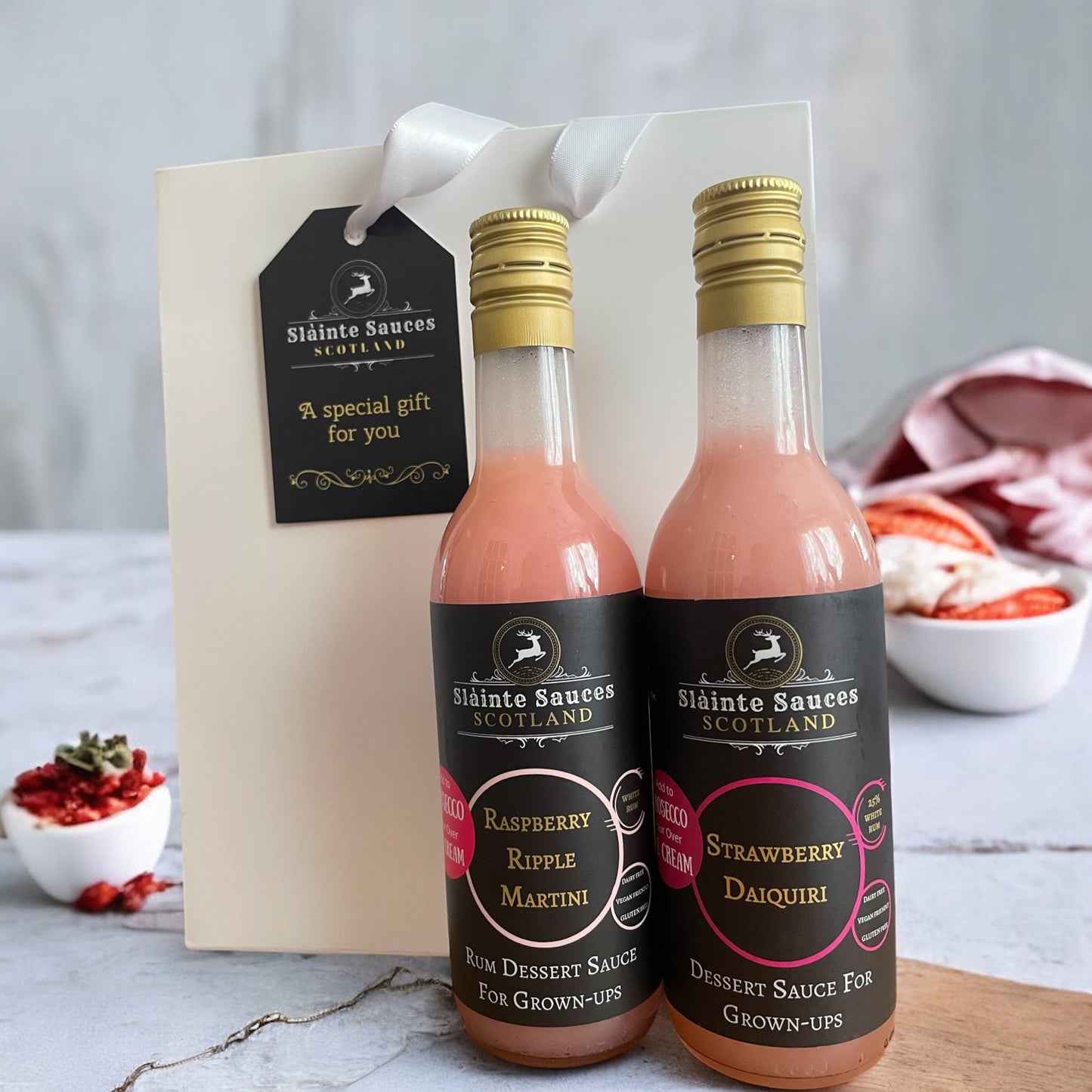 Cocktail inspired dessert sauce Gift Set - Raspberry Ripple Martini & Strawberry Daiquiri